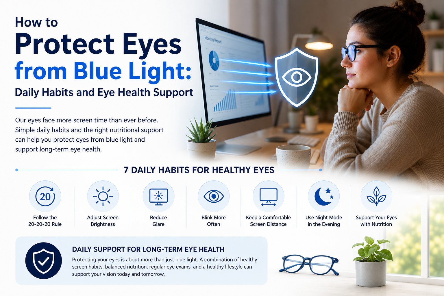 How to Protect Eyes from Blue Light: Daily Habits and Eye Health Support